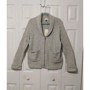 Universal Thread Zip Up Knit Sweater Jacket Gray Rolled Cuff Collar Woman XL NWT